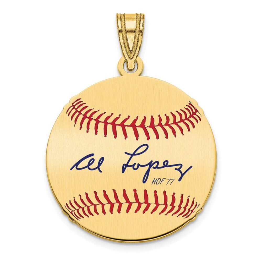 14K Gold Plated Al Lopez Signature SM Enamel Baseball Pendant